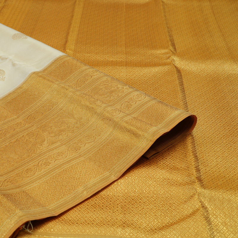 Hayagrivas Handloom Half-White Kanjivaram Silk Saree with Gold Border KBE2147A8-3