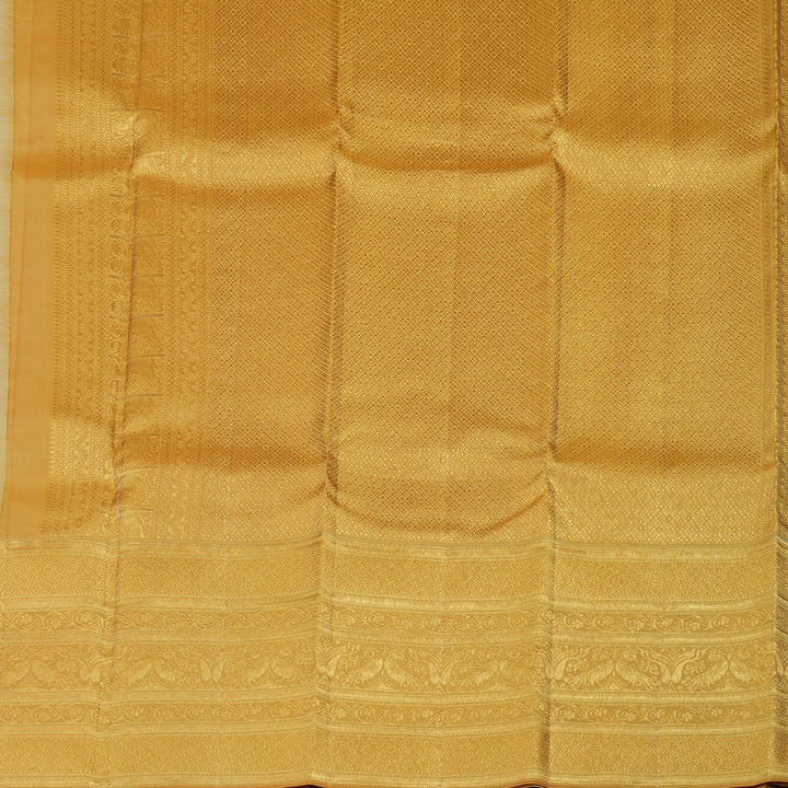 Hayagrivas Handloom Half-White Kanjivaram Silk Saree with Gold Border KBE2147A8-3
