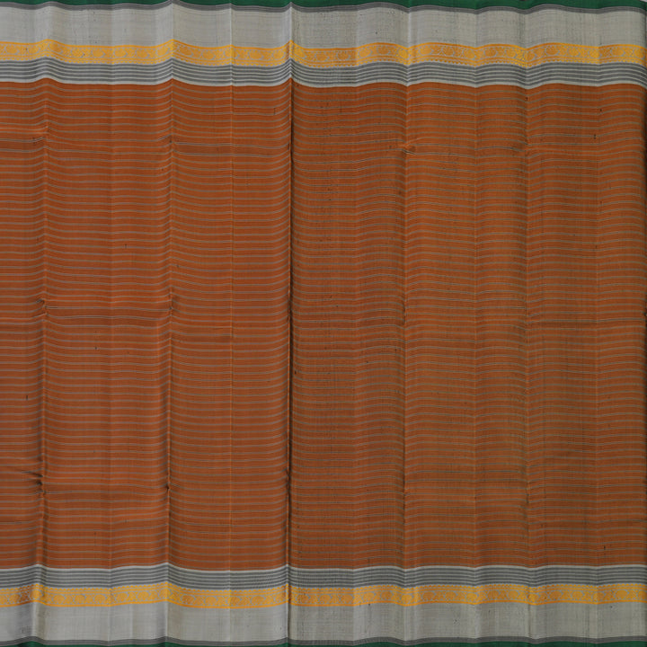 Hayagrivas Handloom Burnt Orange Kanjivaram Silk Saree with Silver Grey Border KBE2148A12-1