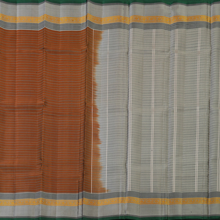 Hayagrivas Handloom Burnt Orange Kanjivaram Silk Saree with Silver Grey Border KBE2148A12-1