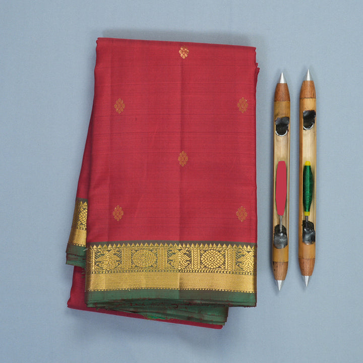 Hayagrivas Handloom Red Kanjivaram Silk Saree with Manthalir Green Border KBE2148A13-1