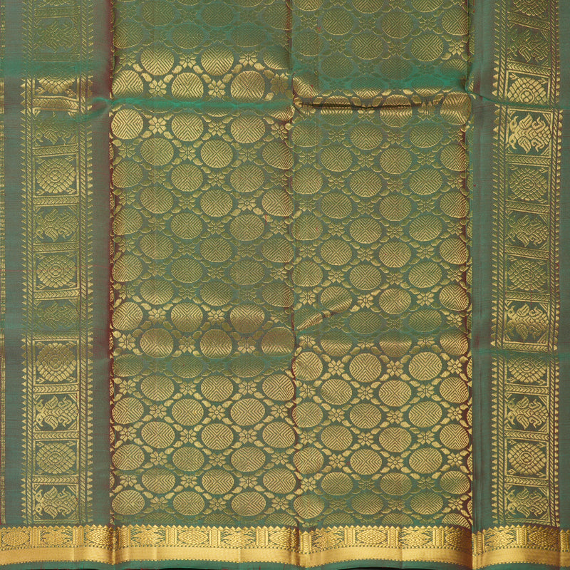 Hayagrivas Handloom Red Kanjivaram Silk Saree with Manthalir Green Border KBE2148A13-1