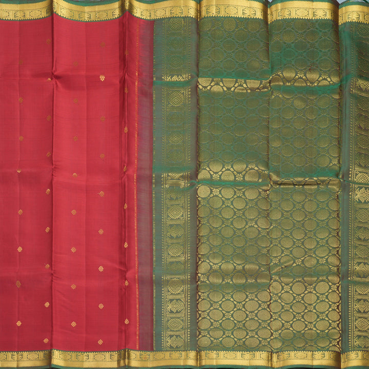 Hayagrivas Handloom Red Kanjivaram Silk Saree with Manthalir Green Border KBE2148A13-1
