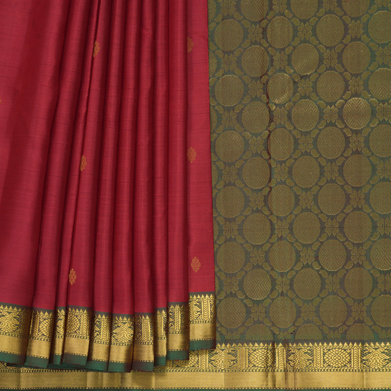 Hayagrivas Handloom Red Kanjivaram Silk Saree with Manthalir Green Border KBE2148A13-1