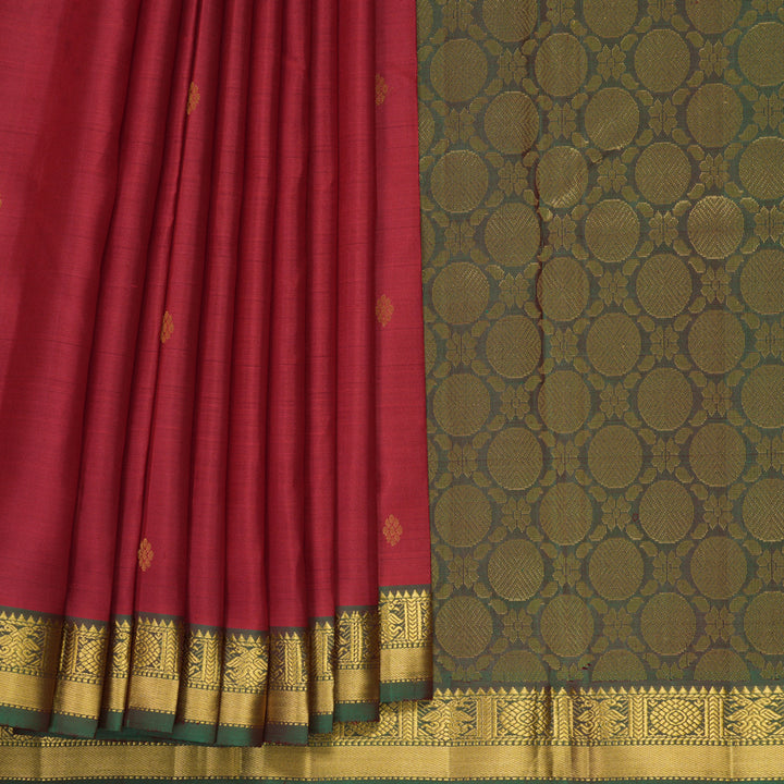 Hayagrivas Handloom Red Kanjivaram Silk Saree with Manthalir Green Border KBE2148A13-1