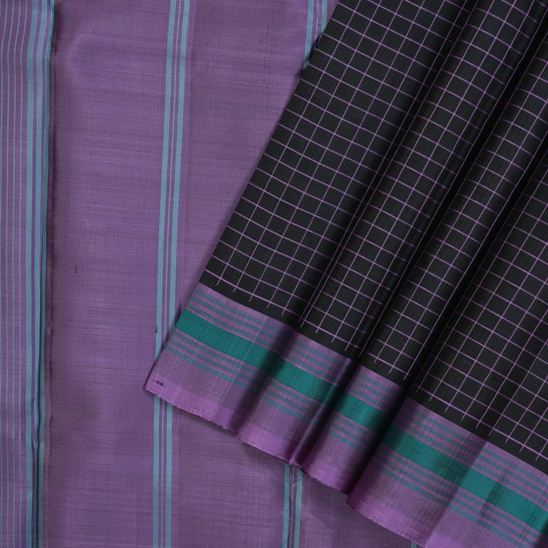 Hayagrivas Handloom Black Kanjivaram Silk Saree with Lavendar Border KBE2148A4-3