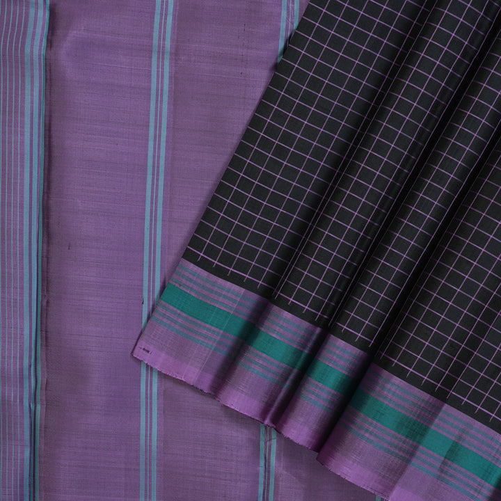Hayagrivas Handloom Black Kanjivaram Silk Saree with Lavendar Border KBE2148A4-3