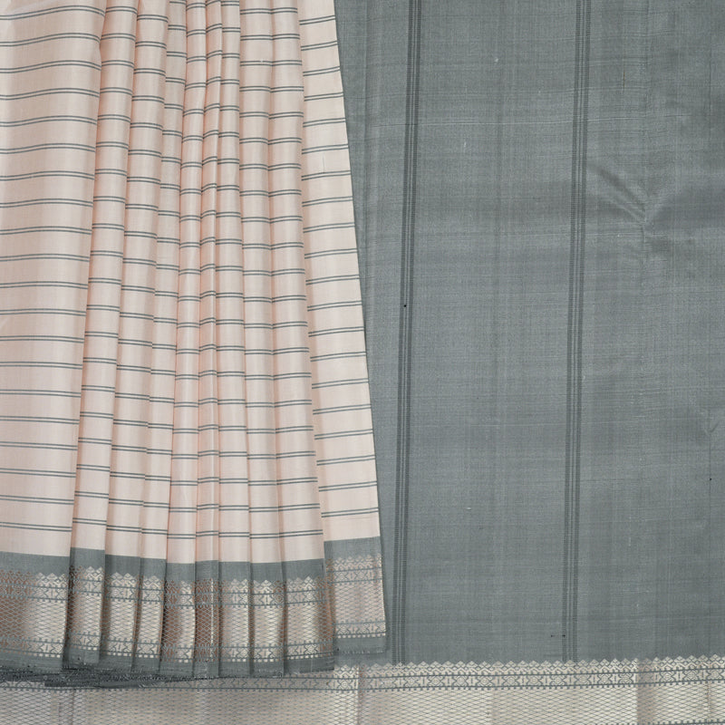 Hayagrivas Handloom Cream Kanjivaram Silk Saree with Grey Border KBE2148A5-2