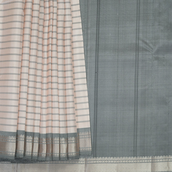 Hayagrivas Handloom Cream Kanjivaram Silk Saree with Grey Border KBE2148A5-2