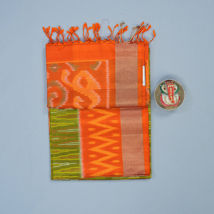 Hayagrivas Olive Green Handloom Ikkat Soft Silk Saree KBE2150A1-16