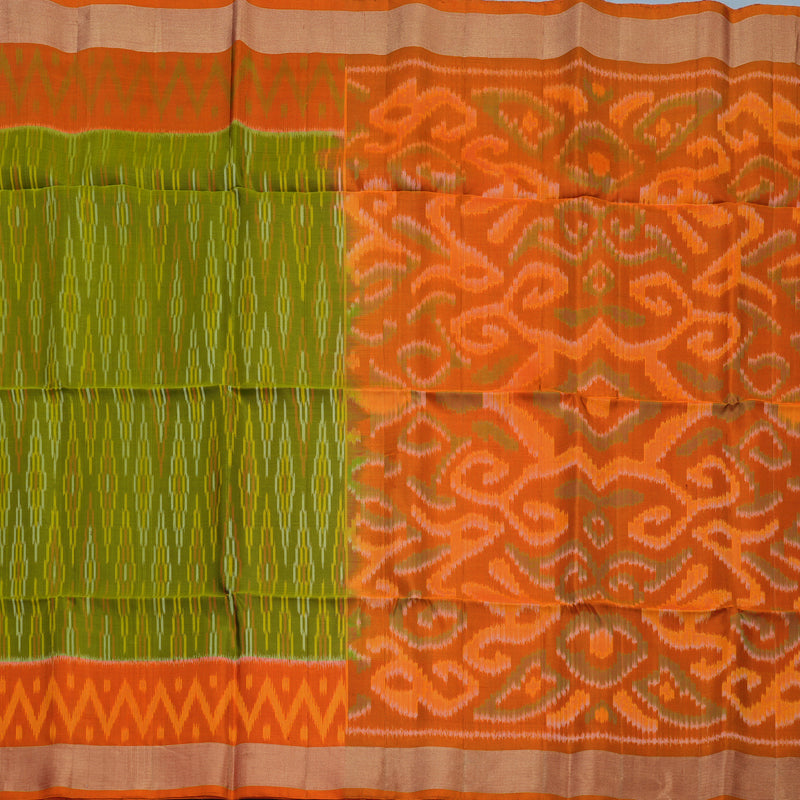 Hayagrivas Olive Green Handloom Ikkat Soft Silk Saree KBE2150A1-16