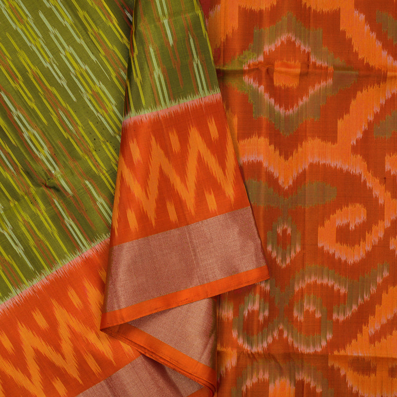 Hayagrivas Olive Green Handloom Ikkat Soft Silk Saree KBE2150A1-16