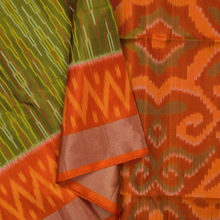 Hayagrivas Olive Green Handloom Ikkat Soft Silk Saree KBE2150A1-16