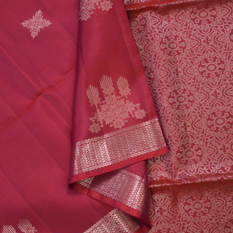 Hayagrivas Reddish-Pink Handloom Soft Silk Saree KBE2151A4-1