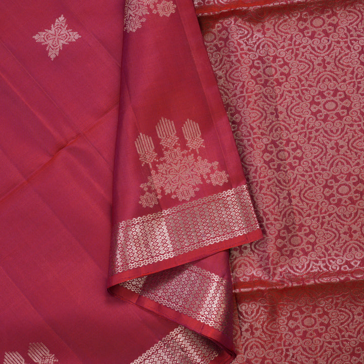 Hayagrivas Reddish-Pink Handloom Soft Silk Saree KBE2151A4-1