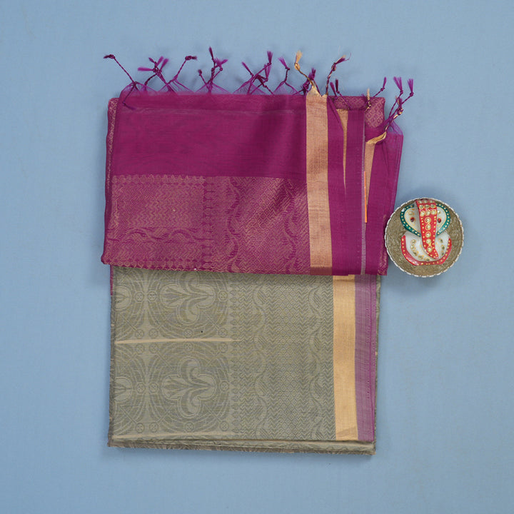 Hayagrivas Beige Kora Silk Cotton Saree KBE2153A8-3