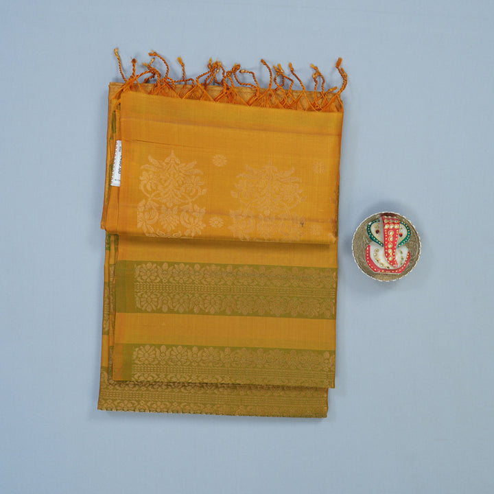 Hayagrivas Mustard & Honey Stripes Handloom Soft Silk Saree KBE2154A4-3