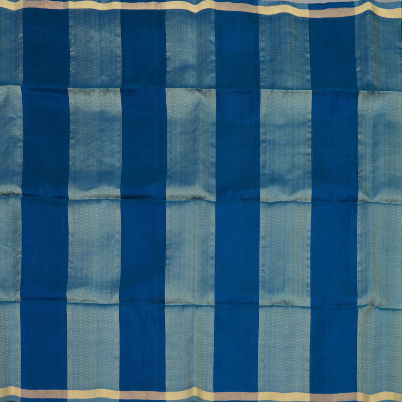 Hayagrivas Bluish-Grey & Peacock Blue Stripes Handloom Soft Silk Saree KBE2154A4-8
