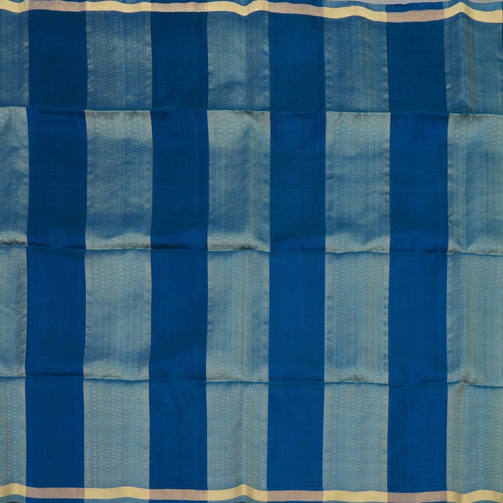 Hayagrivas Bluish-Grey & Peacock Blue Stripes Handloom Soft Silk Saree KBE2154A4-8