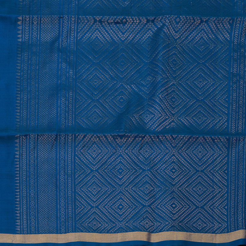 Hayagrivas Bluish-Grey & Peacock Blue Stripes Handloom Soft Silk Saree KBE2154A4-8