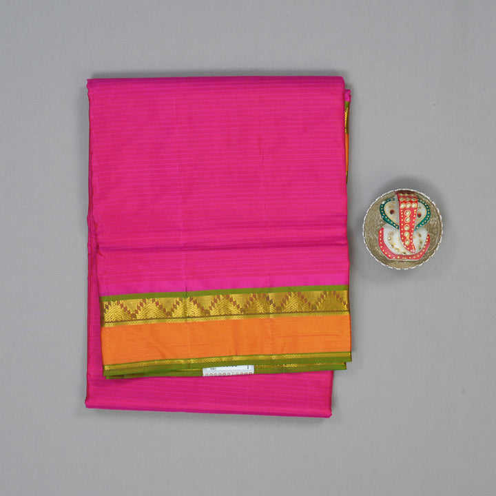 Hayagrivas Handloom Pink Ten Yards Silk Saree with Manthalir Green Border KBE2155A4-13