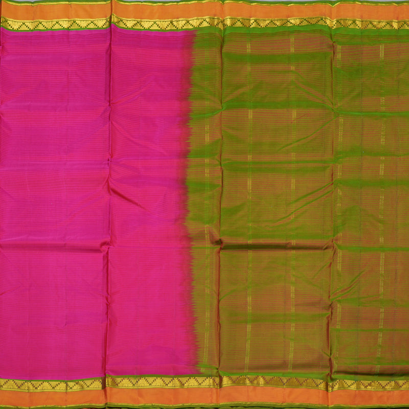 Hayagrivas Handloom Pink Ten Yards Silk Saree with Manthalir Green Border KBE2155A4-13
