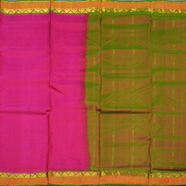 Hayagrivas Handloom Pink Ten Yards Silk Saree with Manthalir Green Border KBE2155A4-13