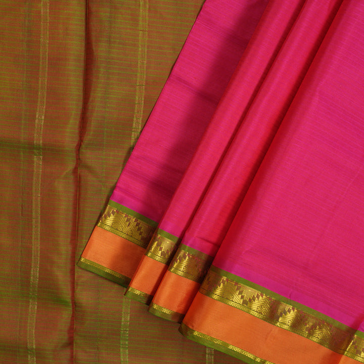 Hayagrivas Handloom Pink Ten Yards Silk Saree with Manthalir Green Border KBE2155A4-13