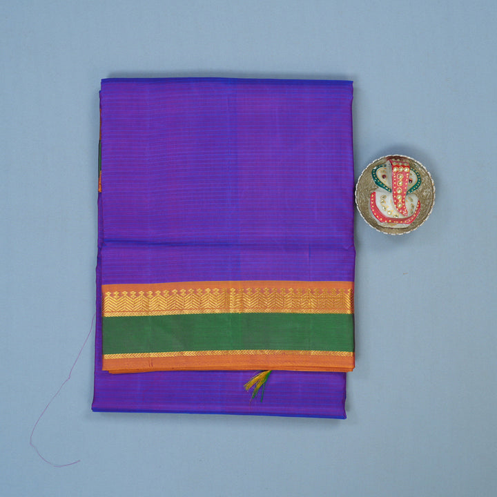 Hayagrivas Handloom Purple Ten Yards Silk Saree with Golden Orange Border KBE2155A4-5