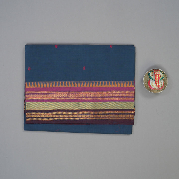 Hayagrivas Bluish-Grey Handloom Chettinad Cotton Saree KBE2156A5-2