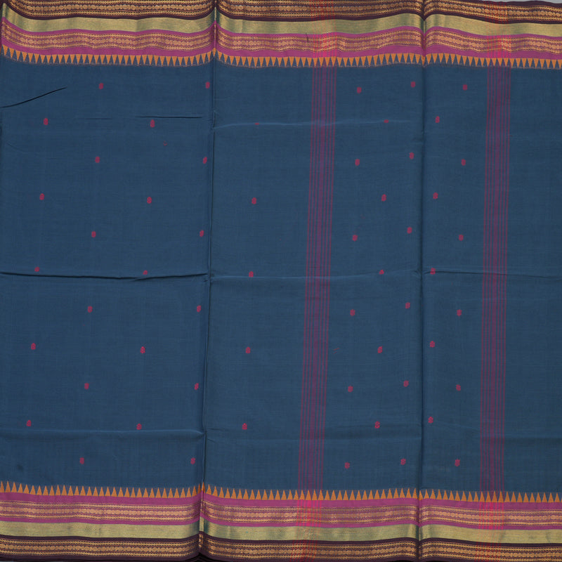 Hayagrivas Bluish-Grey Handloom Chettinad Cotton Saree KBE2156A5-2