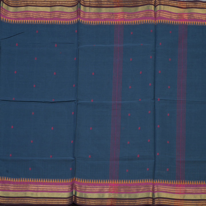 Hayagrivas Bluish-Grey Handloom Chettinad Cotton Saree KBE2156A5-2