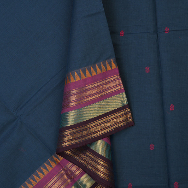 Hayagrivas Bluish-Grey Handloom Chettinad Cotton Saree KBE2156A5-2