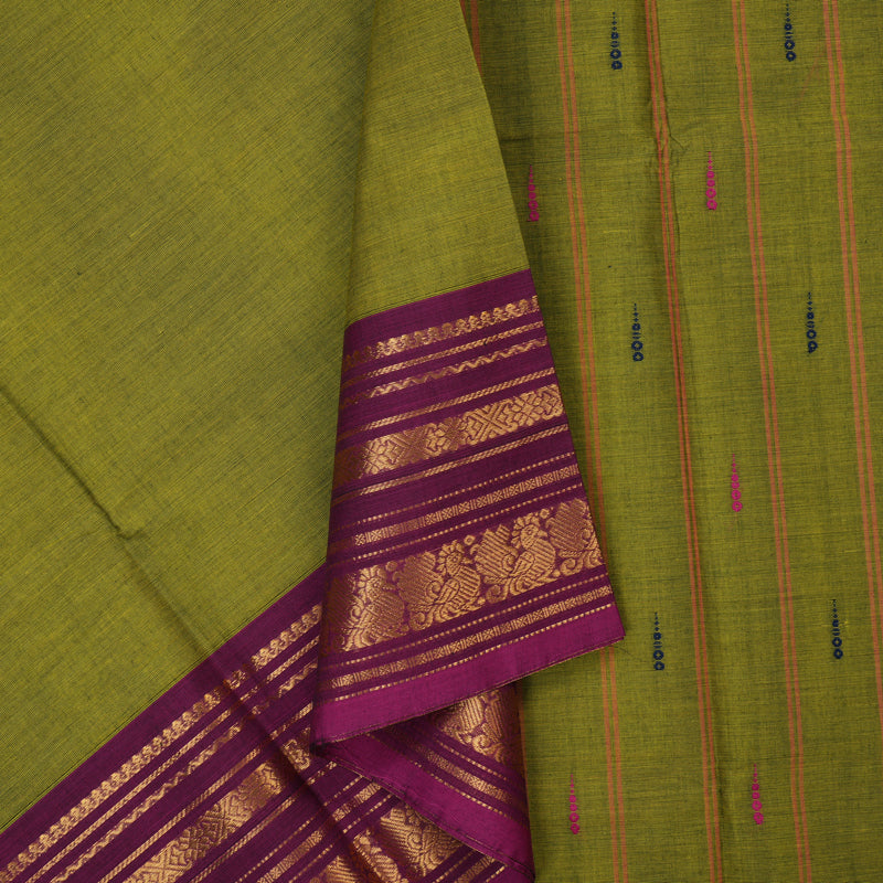 Hayagrivas Yellowish-Green Handloom Chettinad Cotton Saree KBE2156A7-12