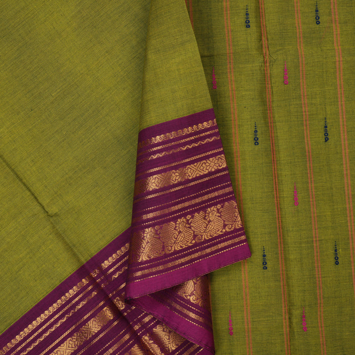Hayagrivas Yellowish-Green Handloom Chettinad Cotton Saree KBE2156A7-12