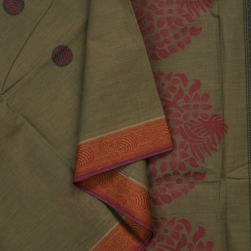 Hayagrivas Dry Mehandi Green Handloom Cotton Saree KBE2160A2-10