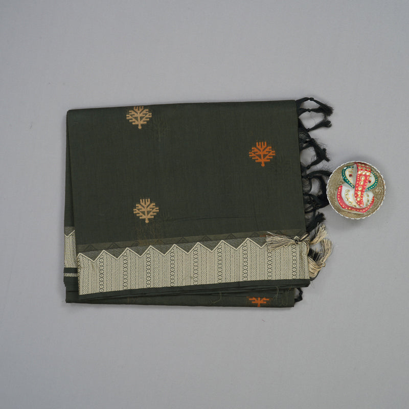 Hayagrivas Cement Green Handloom Cotton Saree KBE2160A2-15