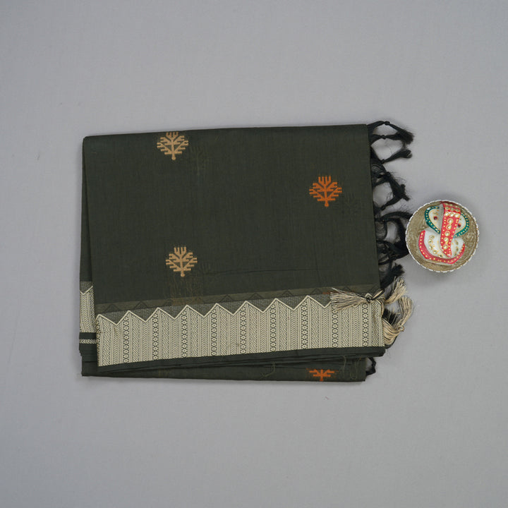 Hayagrivas Cement Green Handloom Cotton Saree KBE2160A2-15