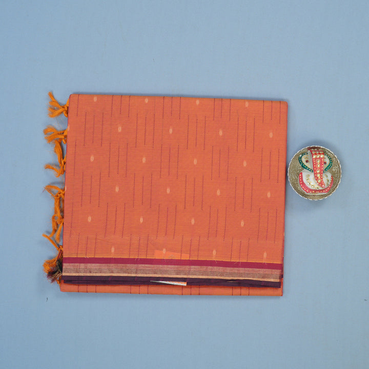 Hayagrivas Orangish-Pink Handloom Cotton Saree KBE2160A3-5