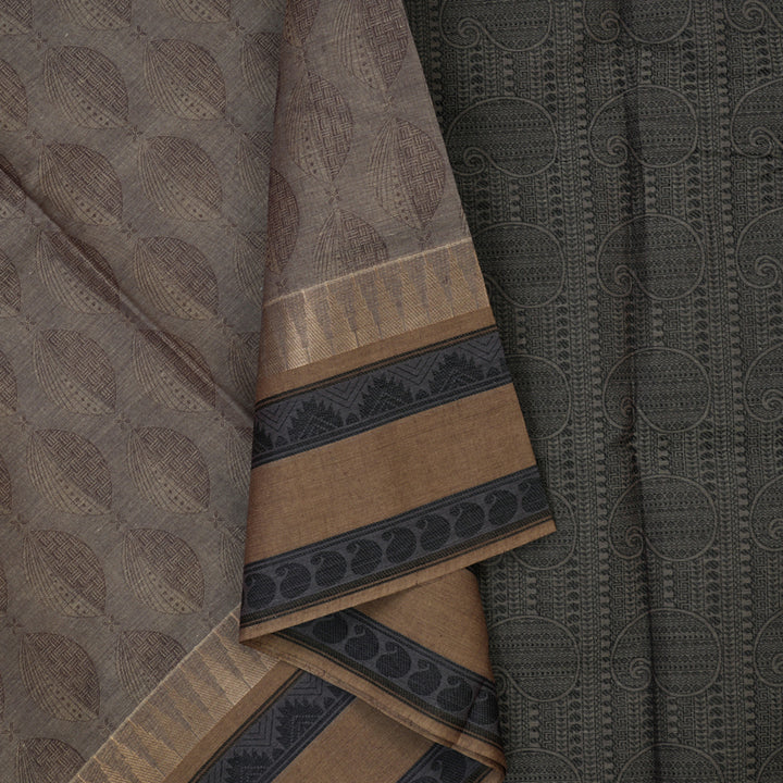 Hayagrivas Khaki Brown Handloom Cotton Saree KBE2163A23-6