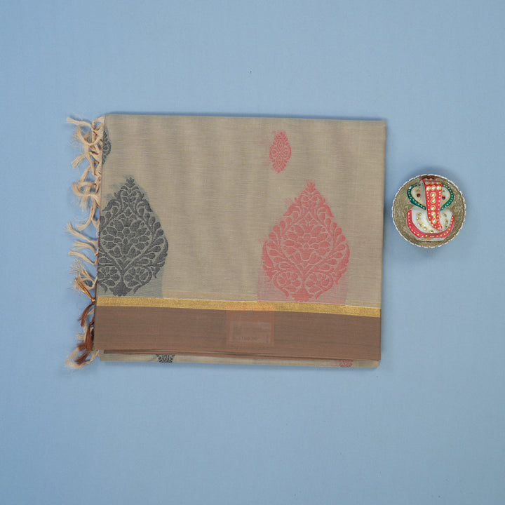 Hayagrivas Beige Handloom Cotton Saree KBE2163A25-1
