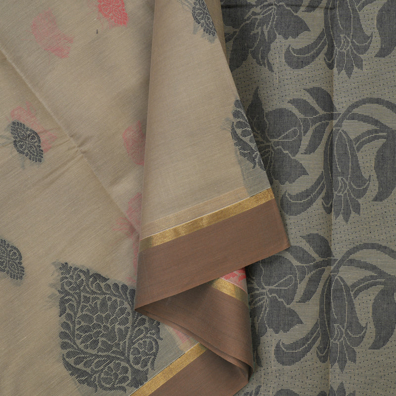 Hayagrivas Beige Handloom Cotton Saree KBE2163A25-1