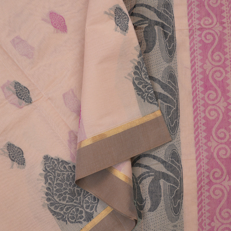 Hayagrivas Mild Peach Handloom Cotton Saree KBE2163A25-2
