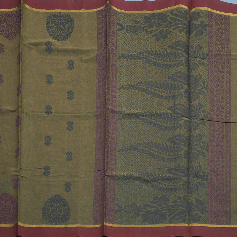 Hayagrivas Greenish-Grey Handloom Cotton Saree KBE2163A25-3