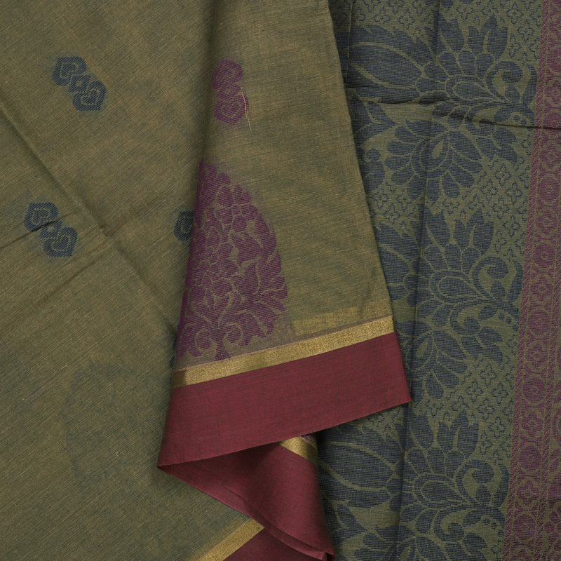Hayagrivas Greenish-Grey Handloom Cotton Saree KBE2163A25-3