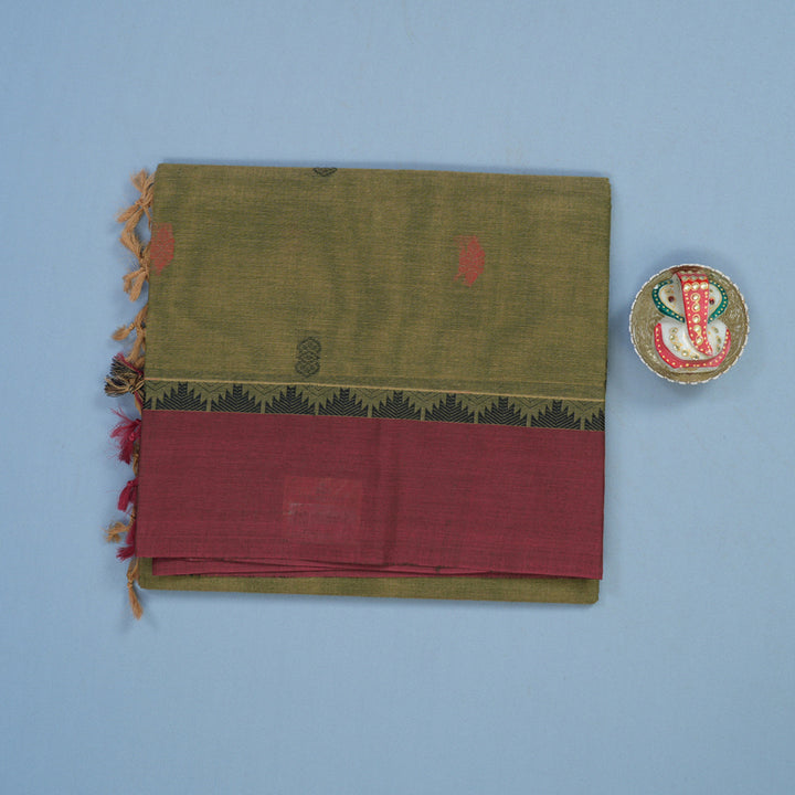 Hayagrivas Cement Green Handloom Cotton Saree KBE2163A26-1