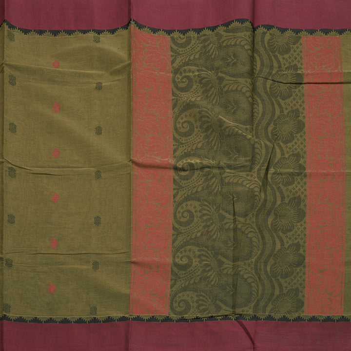 Hayagrivas Cement Green Handloom Cotton Saree KBE2163A26-1