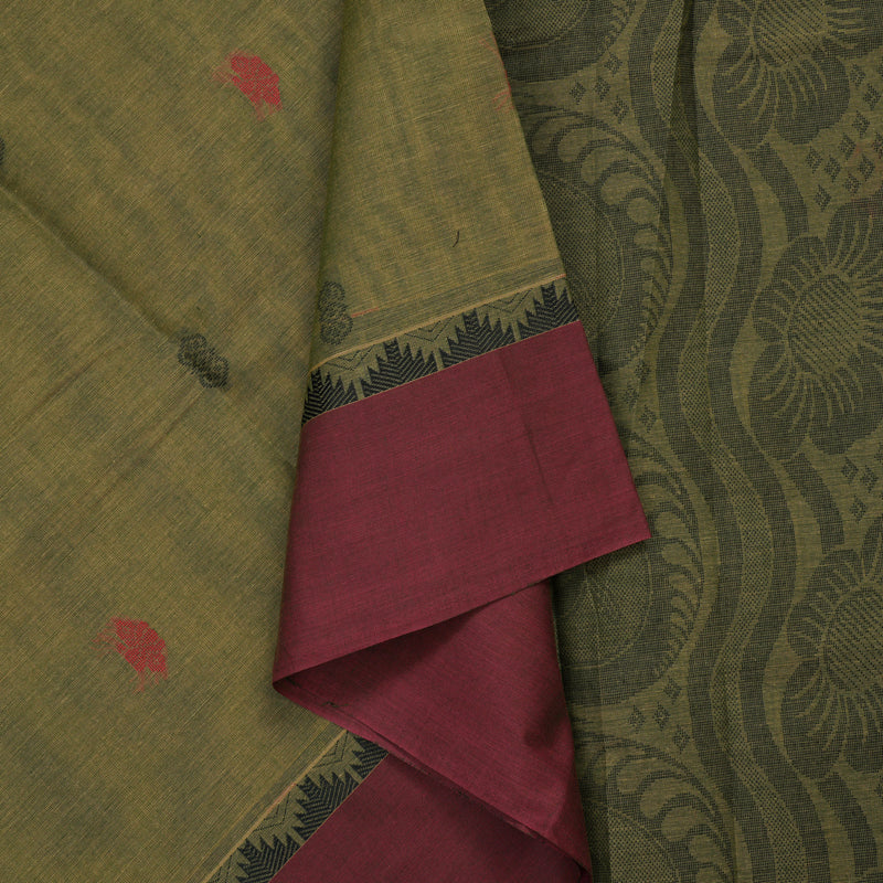 Hayagrivas Cement Green Handloom Cotton Saree KBE2163A26-1