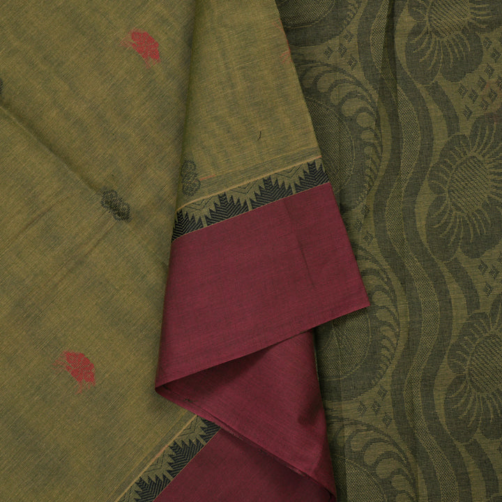 Hayagrivas Cement Green Handloom Cotton Saree KBE2163A26-1