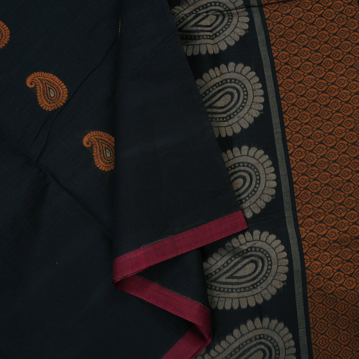 Hayagrivas Black Handloom Cotton Saree KBE2163A39-3